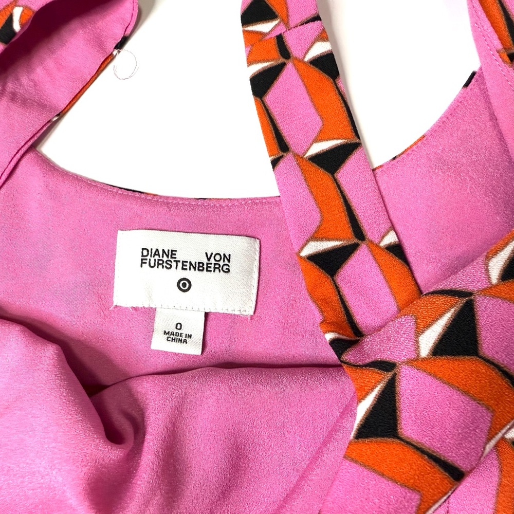 Diane Von Furstenberg Pink and Orange Geometric Dress - Picture 3 of 5